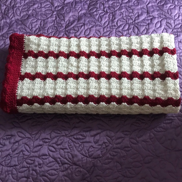 Other - Handmade Crotchet Throw Blanket Burgundy and Cream
